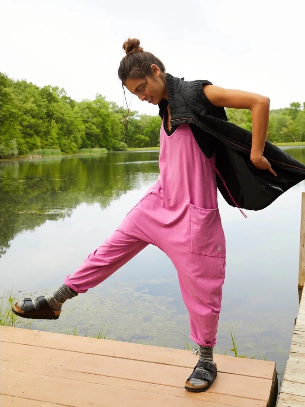 Free People Hot Shot Onesie in a vibrant pink